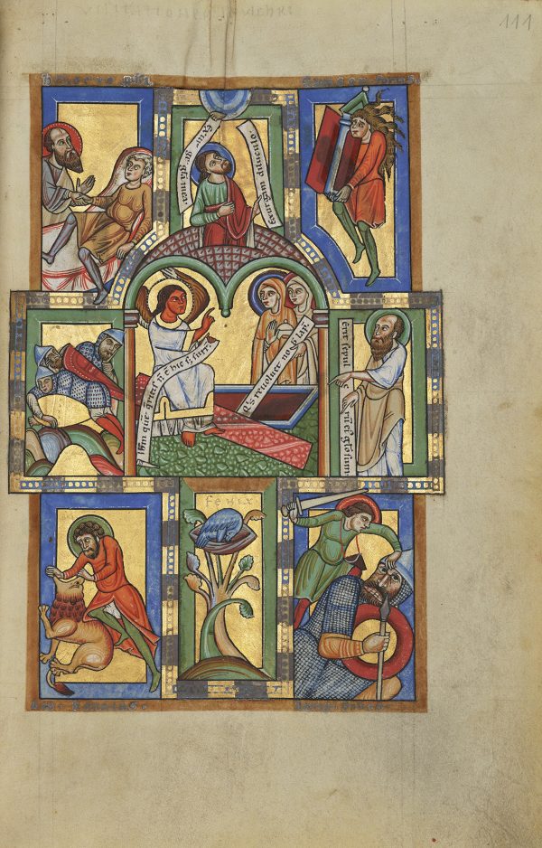 Maries at the Tomb, from the Stammheim Missal, Hildesheim, 1170s. J. Paul Getty Museum, Los Angeles, MS 64 (97.MG.21), fol. 111.