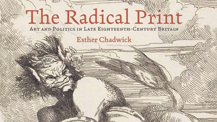 Book cover of 'The Radical Print' showing a drawing of a mythical beast on a beach.