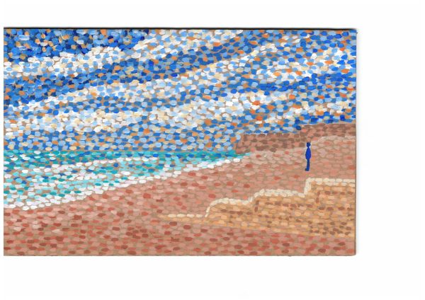 a drawing of a beach landscape using pointillist technique.