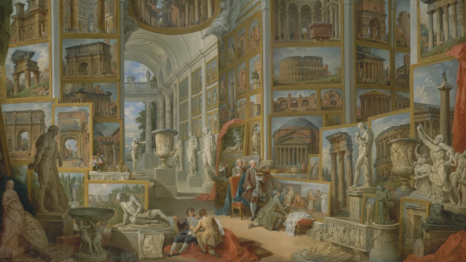 Painting of artists studio with high ceilings