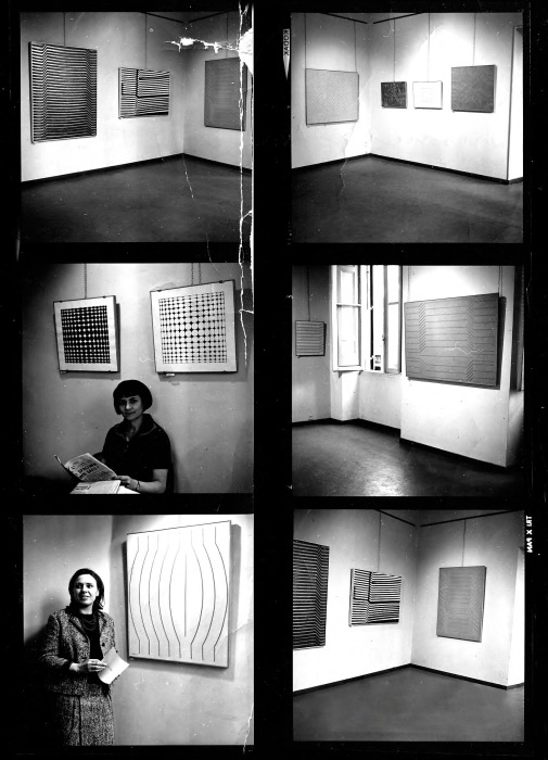 black and white contact sheet photographs of Milena Čubraković seated with newspapers