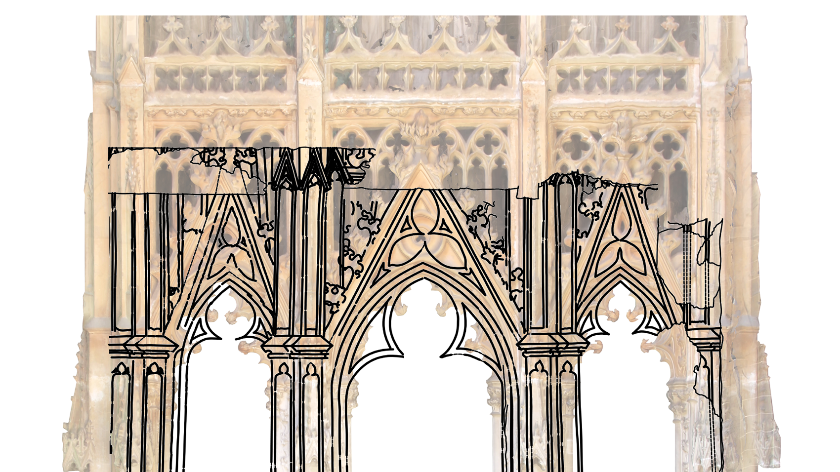 Superimposition of the tombstone depicted on the Kłodzko parchment (ca. 1390) onto an orthogonal view of the tomb of Innocent VI (ca. 1361–1362). Photo: J. Adamski, J. Raczkowski